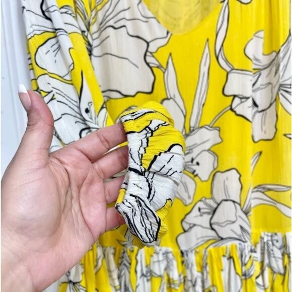 WALTER BAKER Lilith Relaxed Long Sleeve Mini Dress in Yellow Floral Print Size L - Picture 9 of 10